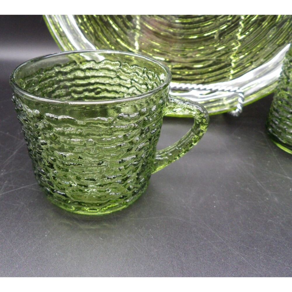Vintage Anchor Hocking Soreno Avocado Green Snack Sets (Lot of 2) - Picture 5 of 7